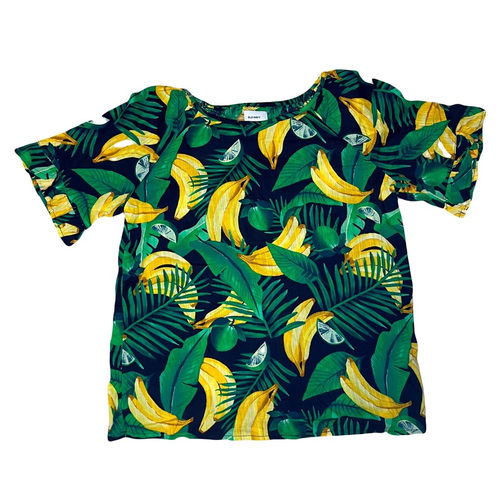Old Navy Girl's Banana Lime‎ Palm Leaf Blouse L(10-12)